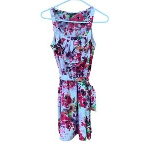 Express Floral Ruffle Sleeveless Fit & Flare Dress – White/Multi – Small